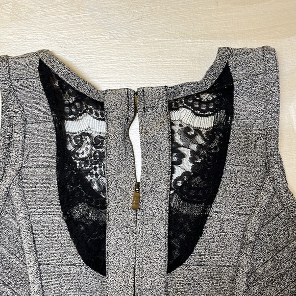 STRETTA size M ( marked L) gray bodycon dress with lace & faux leather detailing - Picture 6 of 7